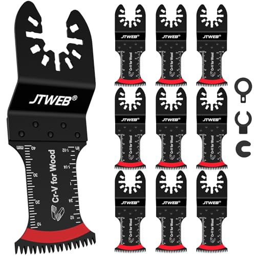JTWEB Japanese Tooth Oscillating Saw Blades Wood, 10PCS Arc-Shaped Edge Multi Tool Blades for Wood, Plastic, Power Oscillating Tool Blade Multitool Blades Kits Sharpener Universal for Milwaukee