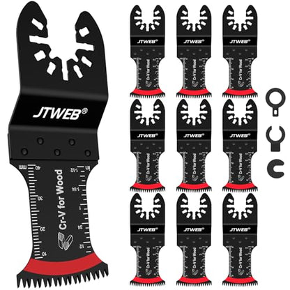 JTWEB Japanese Tooth Oscillating Saw Blades Wood, 10PCS Arc-Shaped Edge Multi Tool Blades for Wood, Plastic, Power Oscillating Tool Blade Multitool Blades Kits Sharpener Universal for Milwaukee