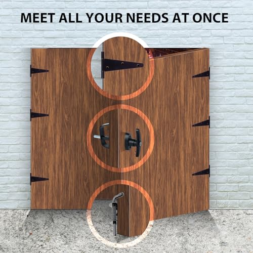 BTEOBFY Double Door Shed Hardware Kit -Includes Window and Door/Window Hinge Set, Complete with Hinges, Black Latches, and T-Handle Lock -, for Gates, playrooms - size: 5.5-inch-Black-T