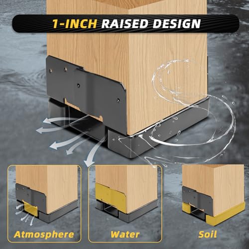 Black 6Pcs 6x6 Post Base Brackets Fit for Concrete Inner Size 5.5"x5.5" - size: Black