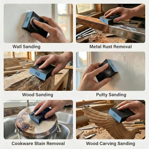 8 Pack Sanding Sponge Blocks,80 Grit Cuttable Washable Reusable Wet Dry Sanding Blocks for Drywall, Wall, Metal, Wood Furniture, Woodworking, Home Renovation - color: 80 Grit