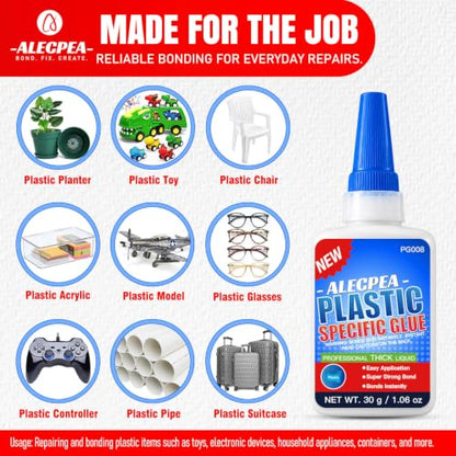 ALECPEA Super Glue for Plastic 30g, Thick Plastic Adhesive with 3 Droppers - color: Plastic Glue