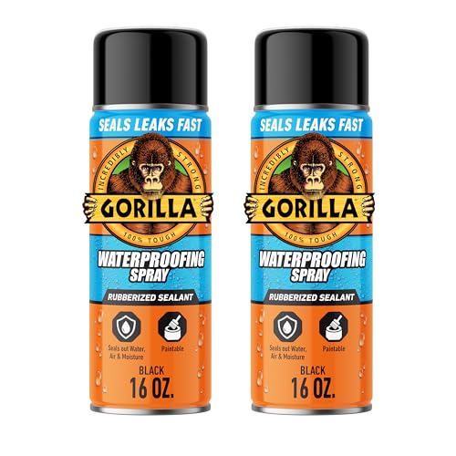 Gorilla Waterproofing Spray, Black, 16 oz, 2-Pack, Flexible Sealant - color: Black, size: 2 - Pack