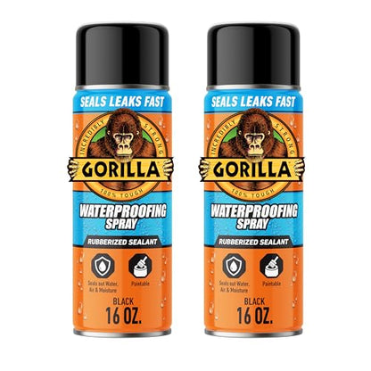 Gorilla Waterproofing Spray, Black, 16 oz, 2-Pack, Flexible Sealant - color: Black, size: 2 - Pack
