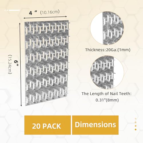 20 Pack 6x4 inch Truss Mending Plate Compatible with 8mm Nail Teeth - size: 6x4 inch