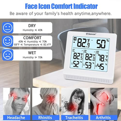 Geevon Indoor Outdoor Thermometer Wireless with 3 Remote Sensors, Digital Hygrometer Thermometer, Temperature Gauge Humidity Monitor with Backlight, 200FT/60M Transmission Range