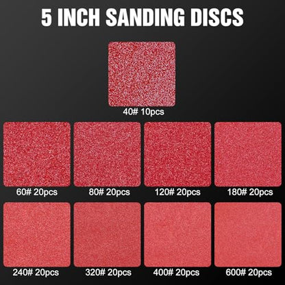 170 Pcs 5 inch Sanding Discs 40-600 Grit Assorted - style: 170 Pcs-MIX Grit