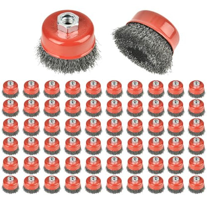 AAIN 60pcs Wire Wheel Brush Set, 3Inch Crimped Cup Brush for Angle Grinder - size: 60 pack, style: 3 Inch Crimped Wire Brush