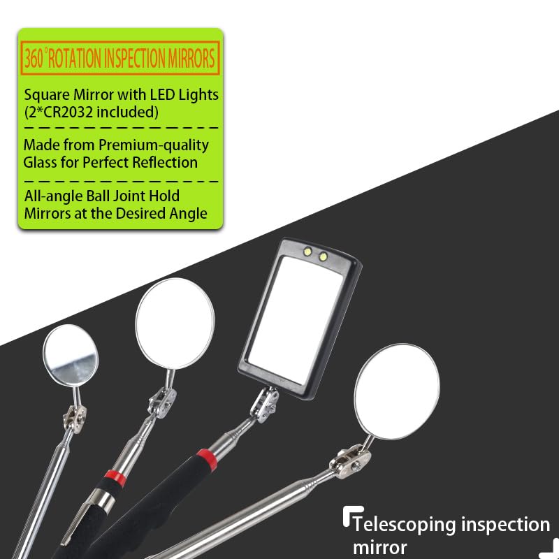 6Pcs Telescoping Magnetic Pickup Tool Set with LED Lights - size: 6