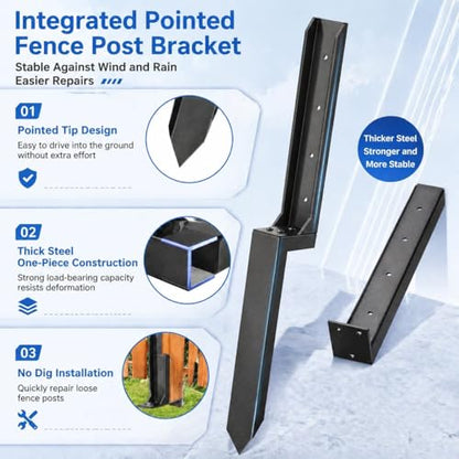 4 Pack Fence Post Repair Kit, No-Dig Spikes for 4x4 Wood Posts