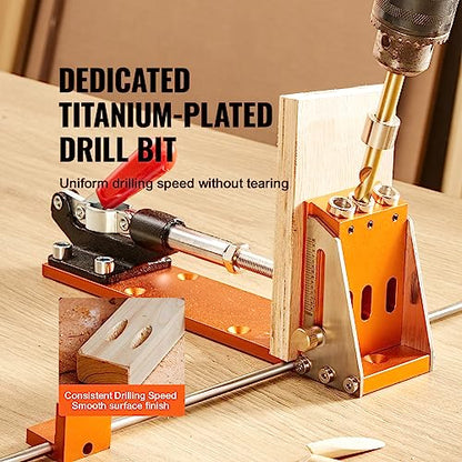 VEVOR Pocket Hole Jig Kit, 34 Pcs Pocket Hole Jig System with 11" C-clamp, Fixture, Step Drills, Wrenches, Drill Stop Rings, Square Drive Bits, Toolbox, Adjustable, for DIY Carpentry Projects - color: Orange