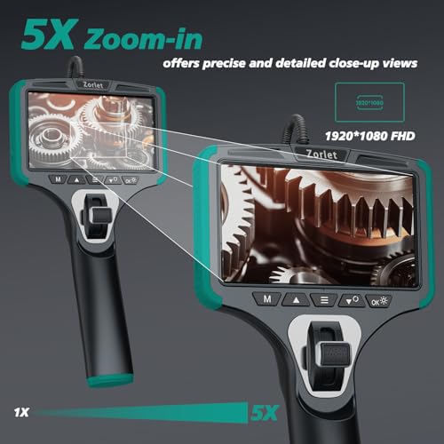 Two-Way Articulating Borescope Camera with Light, Industrial Endoscope Inspection Camera with 0.25 in Slim Articulated Probe, Waterproof Snake Scope for Mechanics & Engine Inspection (Green) - color: Green