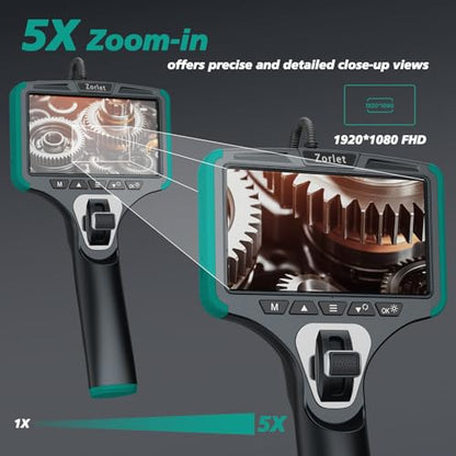 Two-Way Articulating Borescope Camera with Light, Industrial Endoscope Inspection Camera with 0.25 in Slim Articulated Probe, Waterproof Snake Scope for Mechanics & Engine Inspection (Green) - color: Green