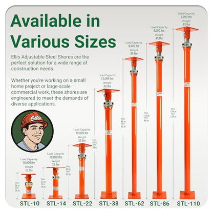 Ellis Light-Duty Lifting Shores, Adjustable Screw Jack Post, 22" to 38" - size: 22" - 38"
