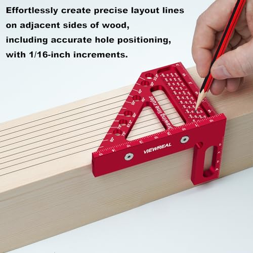 Premium Carpenter Square Hole Scribing Ruler Woodworking Square 22.5-90 Degree Measuring Ruler with Angle Pin,Versatile Multi Angle Square for Woodworking, Engineering, and Construction - color: Red