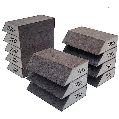 12 Pack Single Sanding Sponge Set - 80/100/120/180/220/320 Grit Sanding Blocks Assortment, Washable and Reusable - style: 12 Pack Assorted
