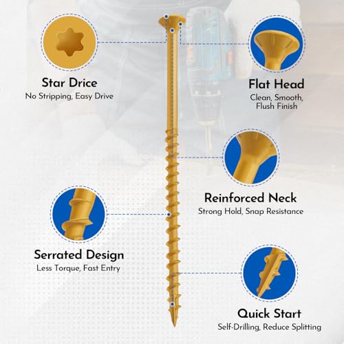 #10 x 3-1/2" Deck Screws Wood Screws, Torx Flat-Head Exterior Screws, T25 Star Bit Included(280PCS 5LB Box) - size: #10x3-1/2"