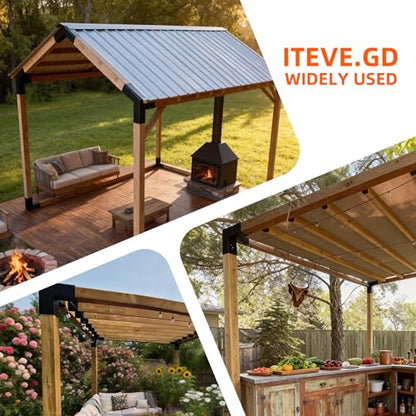 1Pack 4-Way Pergola DIY Bracket,15° Slant Angled Brackets for 6" x 6"(Actual:5.5" x 5.5") Wood Post to Beams,Heavy Duty Metal Brackets for Outdoor Pavilion,Proch,Log Cabin