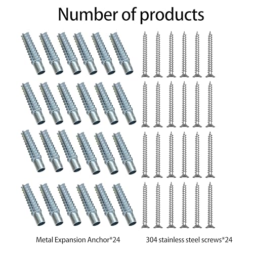 24-Piece Hollow Wall Expansion Screw Set with 304 Stainless Steel ScrewsLoose Hinge Hole Repair Tool, Suitable for Concrete, Hollow Walls, Wood, and Hinge Hole Repairs (6x32mm) (Silver) - color: Silver