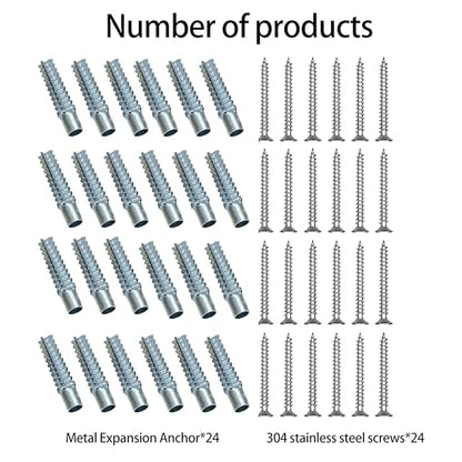 24-Piece Hollow Wall Expansion Screw Set with 304 Stainless Steel ScrewsLoose Hinge Hole Repair Tool, Suitable for Concrete, Hollow Walls, Wood, and Hinge Hole Repairs (6x32mm) (Silver) - color: Silver