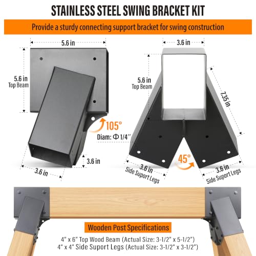201 Stainless Steel Swing Set Bracket 2pcs A-Frame Brackets with All Mounting Hardware（Black） - color: Black, size: A-Frame Brackets 2pcs