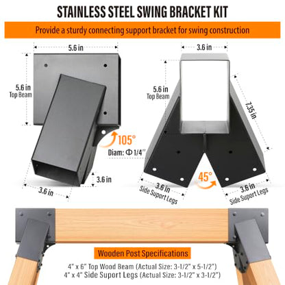 201 Stainless Steel Swing Set Bracket 2pcs A-Frame Brackets with All Mounting Hardware（Black） - color: Black, size: A-Frame Brackets 2pcs