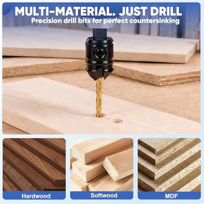 Countersink Drill Bit Set, 12 PCS Tapered Drill Bits Adjustable for Wood - size: 12 PCS