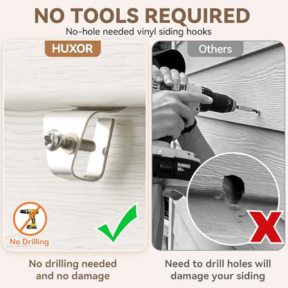 HUXOR Vinyl Siding Hooks, No-Hole Siding Clips, Stainless Steel, 15 Pack - size: 15 Pack