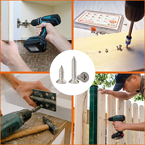 Stainless Steel Wood Screws 3/4" 280PC Phillips Flat Head Rust Resistant Screws for Cabinets Furniture Deck Indoor Projects - size: SS6KA-N19 (280pcs)