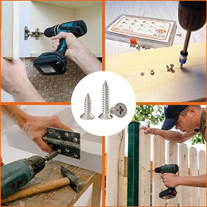 Stainless Steel Wood Screws 3/4" 280PC Phillips Flat Head Rust Resistant Screws for Cabinets Furniture Deck Indoor Projects - size: SS6KA-N19 (280pcs)