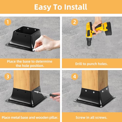 4x4 Post Base 10 Pcs, Inner Size 3.7"x3.7", Heavy Duty Powder-Coated, for Deck Railing Support Deck Base - size: 4x4 10pack