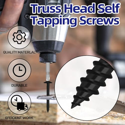 #8 x 3/4" Truss Head Fast Self Tapping Screws, Alloy Steel Wood Screws, Black Finish, Full Thread, Screwdriver Bit Included, 100 PCS - color: Black, size: #8 x 3/4"