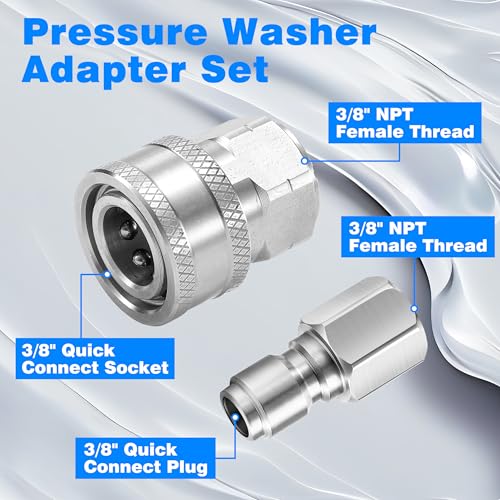 3/8 Inch NPT Pressure Washer Adapter Set, Quick Connector 12-Piece - color: Silver-gray
