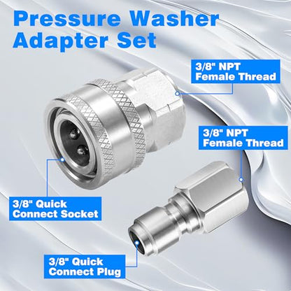 3/8 Inch NPT Pressure Washer Adapter Set, Quick Connector 12-Piece - color: Silver-gray
