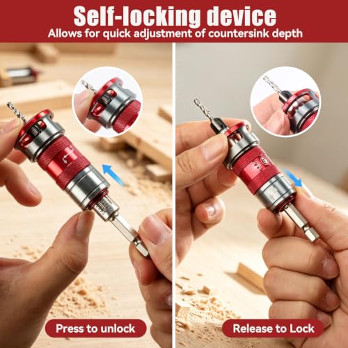 14 Pcs Countersink Drill Bit Set, self-Locking Device Quick-Adjust