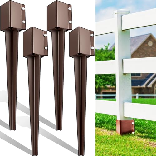 Thealyn Heavy Duty Metal Fence Post Anchor 32 Inch, 4"x4" Ground Spike - size: 32 inch
