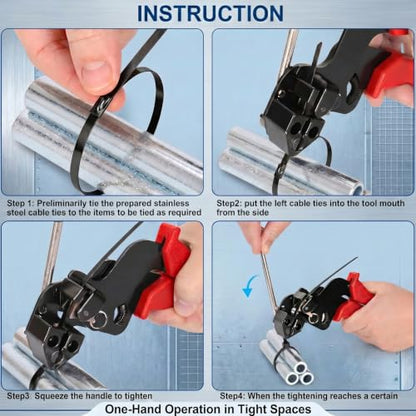 Metal Zip Tie Tool: Stainless Steel Cable Tie Gun Kit with 300 Zip Ties