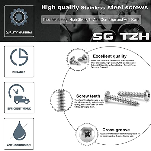 #6 x 1/2" Wood Screw 100Pcs Truss Head Phillips 18-8 (304) Stainless Steel Fast Self Tapping Screws by SG TZH - size: #6 x 1/2"