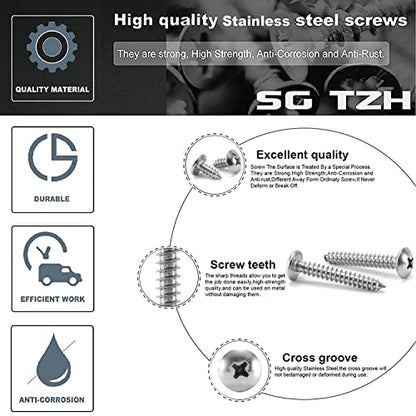 #6 x 1/2" Wood Screw 100Pcs Truss Head Phillips 18-8 (304) Stainless Steel Fast Self Tapping Screws by SG TZH - size: #6 x 1/2"