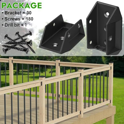 30 Pack Heavy-Duty Aluminum Deck Railing Bracket Connectors for 2x4 (Actual 1 ½" x 3 ½") Wood Post, Outdoor Railing Connector with 185 Pcs Deck Screws for Wooden Stair Fence Porch
