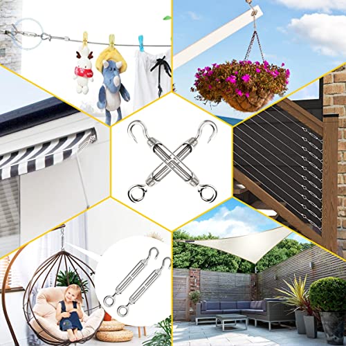 Turnbuckle Lsqurel 10PCS 304 Stainless Steel Turnbuckle Hook and Eye Heavy Duty M4 M6 M8 M10 Tensioner Adjustable Shade Sail Hardware for Tightening up Metal Cable Wire 5/32 1/4 5/16 3/8 - style: M8 - 10pcs