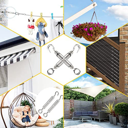 Turnbuckle Lsqurel 10PCS 304 Stainless Steel Turnbuckle Hook and Eye Heavy Duty M4 M6 M8 M10 Tensioner Adjustable Shade Sail Hardware for Tightening up Metal Cable Wire 5/32 1/4 5/16 3/8 - style: M8 - 10pcs