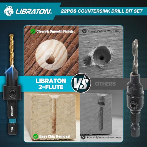 LIBRATON Countersink Drill Bit Set, 22 PCS Wood Counter Sink Drill Bit