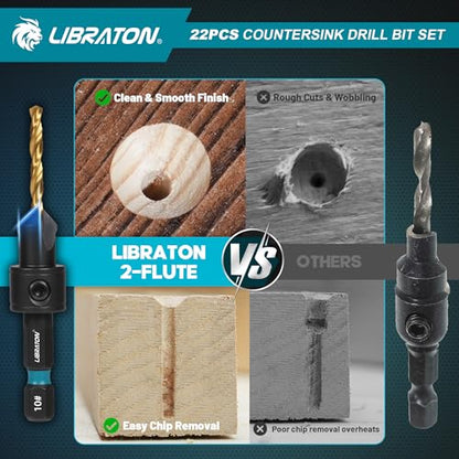 LIBRATON Countersink Drill Bit Set, 22 PCS Wood Counter Sink Drill Bit