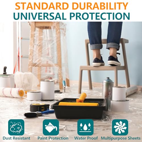 12x9ft Plastic Drop Cloths - Disposable Painter's Sheeting for Floor/Furniture/Car Protection,Paint Drop Cloth (6-Pack) - color: 6-Pack