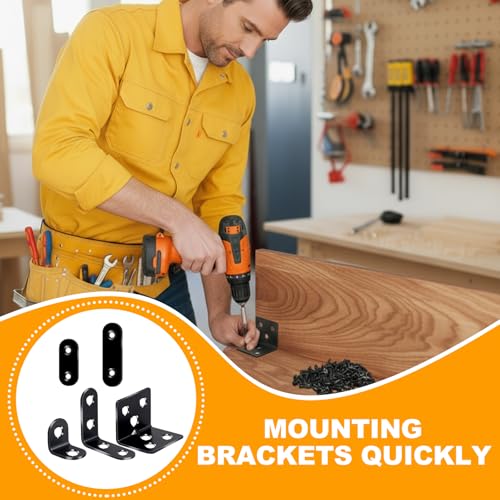 24PCS Stainless Steel L Brackets, Heavy Duty Corner Braces for Wood Furniture & Shelves, 5-Size Black Metal Angle Brackets with Screws(0.79/1.2/1.4/1.57/1.97inch) - size: 100PCS 5 Sizes L Brackets-Black