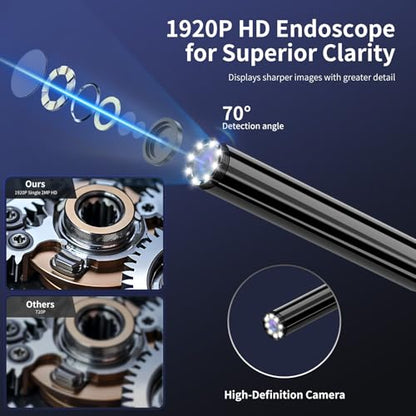 Endoscope Camera with Light, 1920P HD Borescope Inspection Camera - size: 16.4ft, style: Single Lens