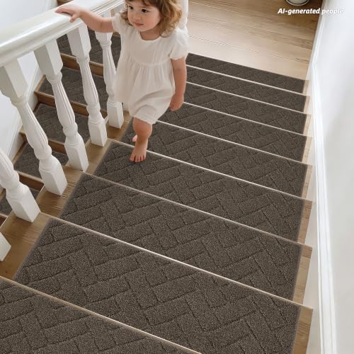 BEQHAUSE Non Slip Stair Treads for Wooden Steps 28" x 9", 4pcs, Brown - color: Brown - Geometric, size: 28 in X 9 in (4 Pieces)