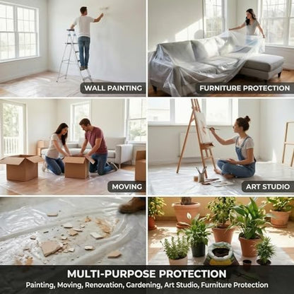 18 Pack Plastic Drop Cloths for Painting, 9 x 12 FT Clear Painters Plastic Sheeting, Disposable Drop Cloth for Floor, Furniture, Couch & Carpet Protection - color: 18 - Pack