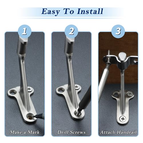 YANYUCB 3''Handrail Brackets,304 Stainless Steel Handrail Stair Brackets,Heavy Duty Support Hardware for Stairways,Home or Office Staircase Hand Rail Bracket with Screws(3 Pack) - style: Polished Silver